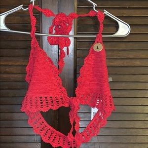 Forever 21 Red Crochet Swimsuit Set